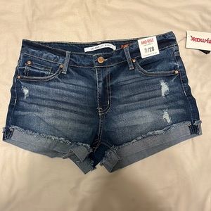 Mid-Rise Dark Blue Jean Shorts